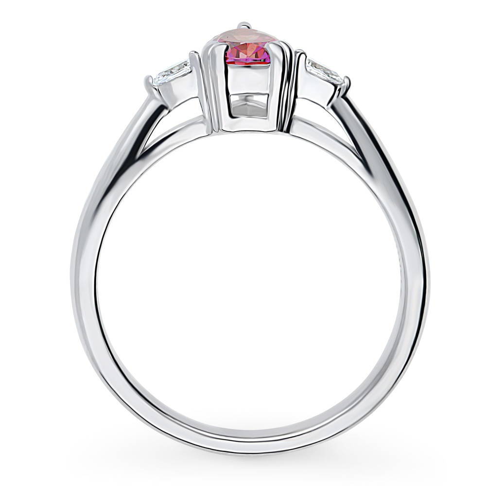 Alternate view of 3-Stone Red Pear CZ Ring in Sterling Silver