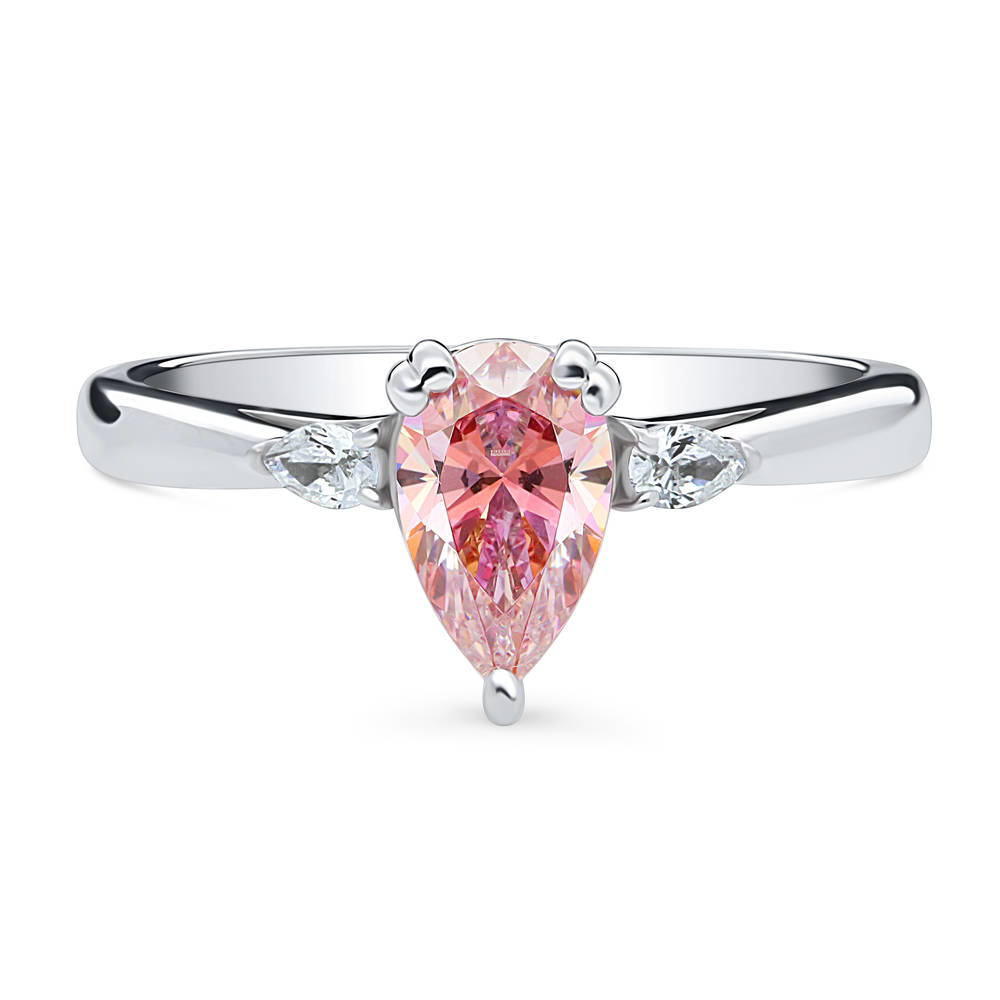 3-Stone Morganite Color Pear CZ Ring in Sterling Silver
