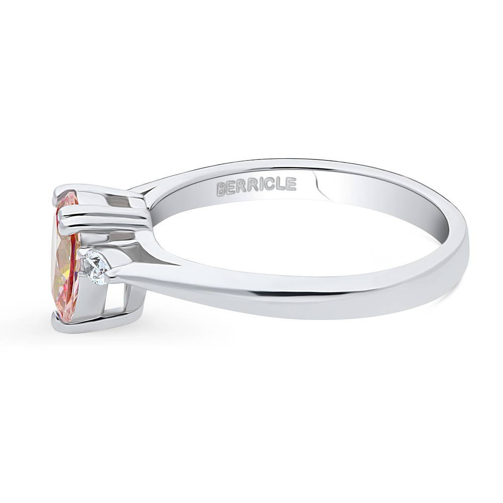 3-Stone Morganite Color Pear CZ Ring in Sterling Silver