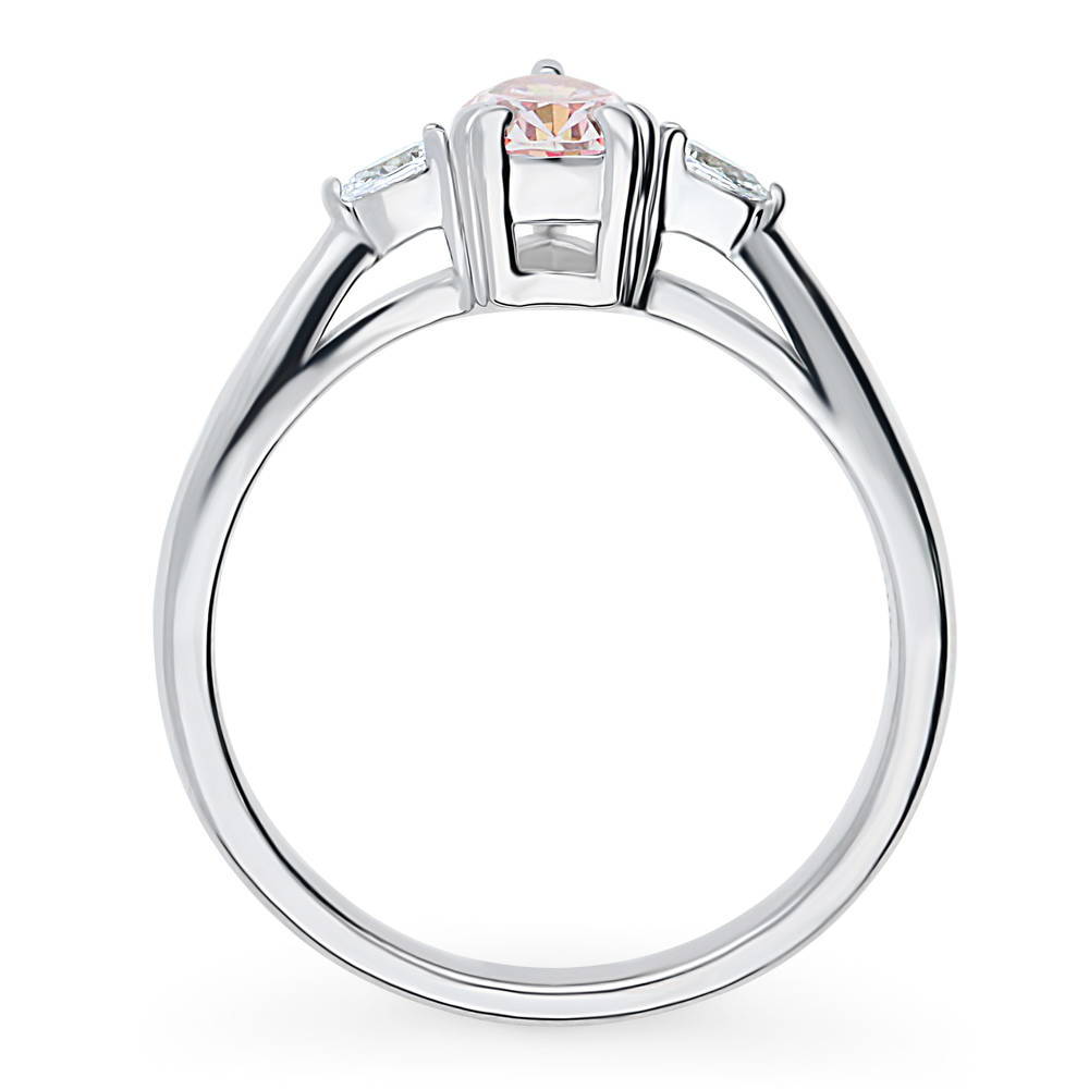 3-Stone Morganite Color Pear CZ Ring in Sterling Silver