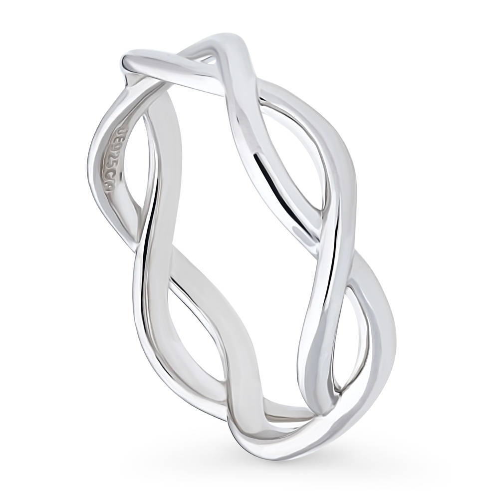 Front view of Woven Stackable Band in Sterling Silver