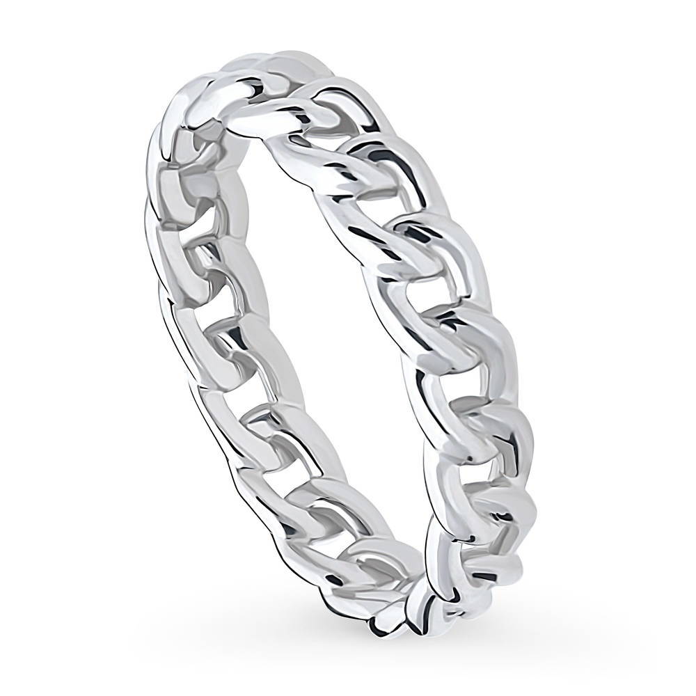 Front view of Woven Stackable Band in Sterling Silver