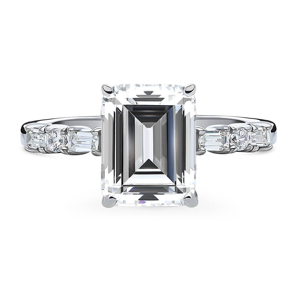 Solitaire Art Deco 2.1ct Emerald Cut CZ Ring in Sterling Silver