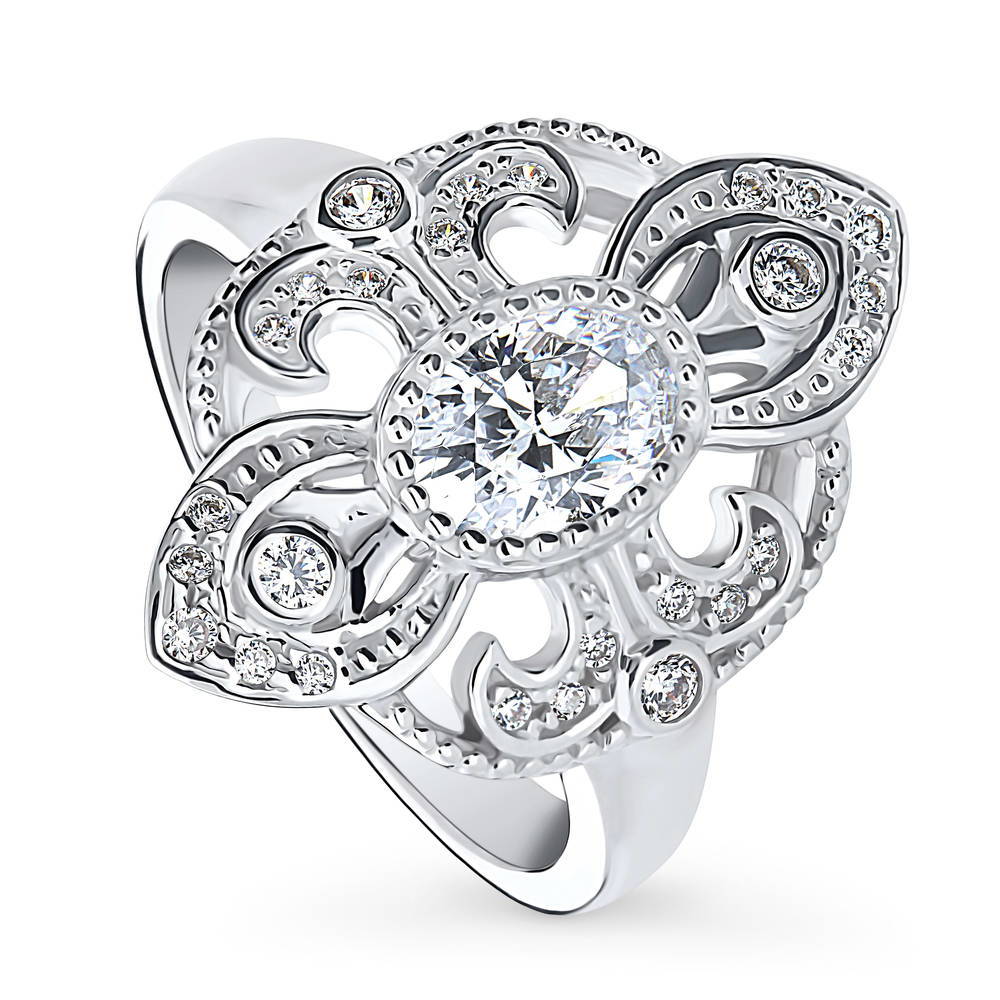 Front view of Milgrain CZ Ring in Sterling Silver