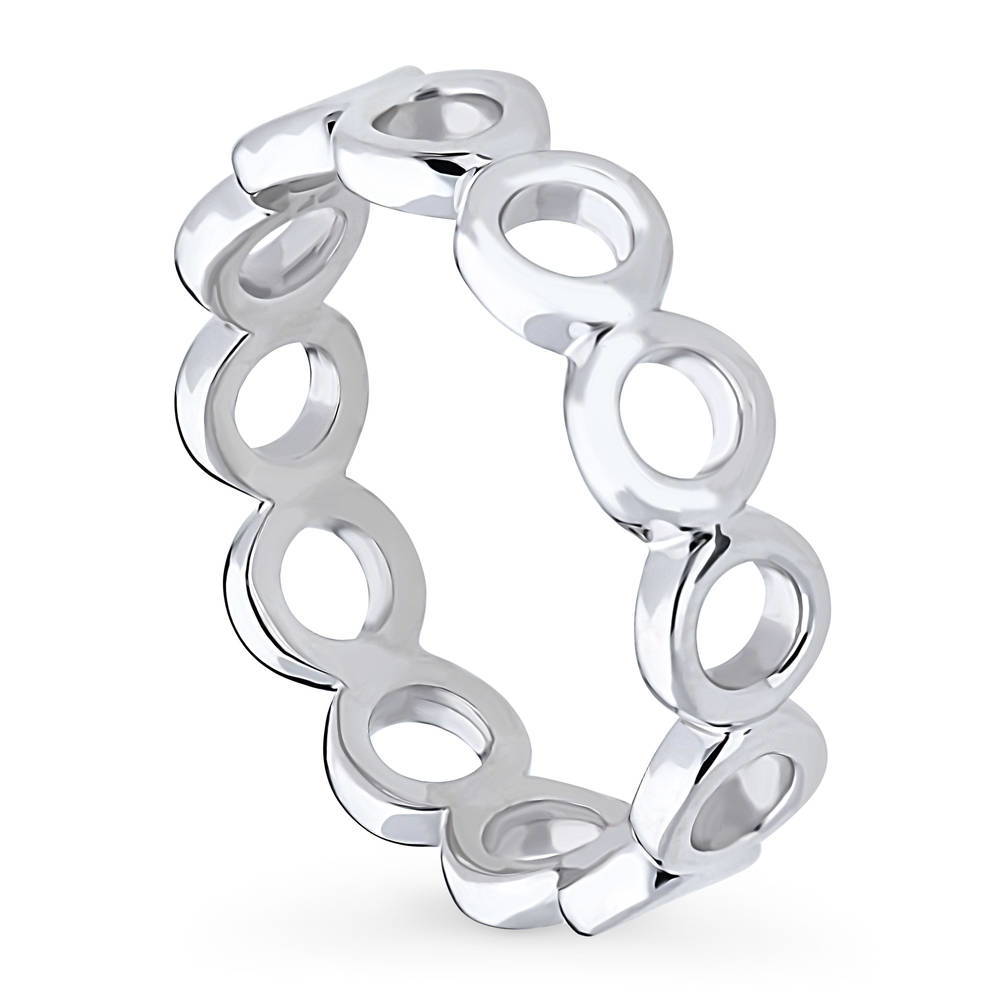 Front view of Bubble Open Circle Stackable Band in Sterling Silver