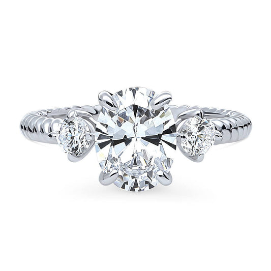 3-Stone Cable Oval CZ Ring in Sterling Silver