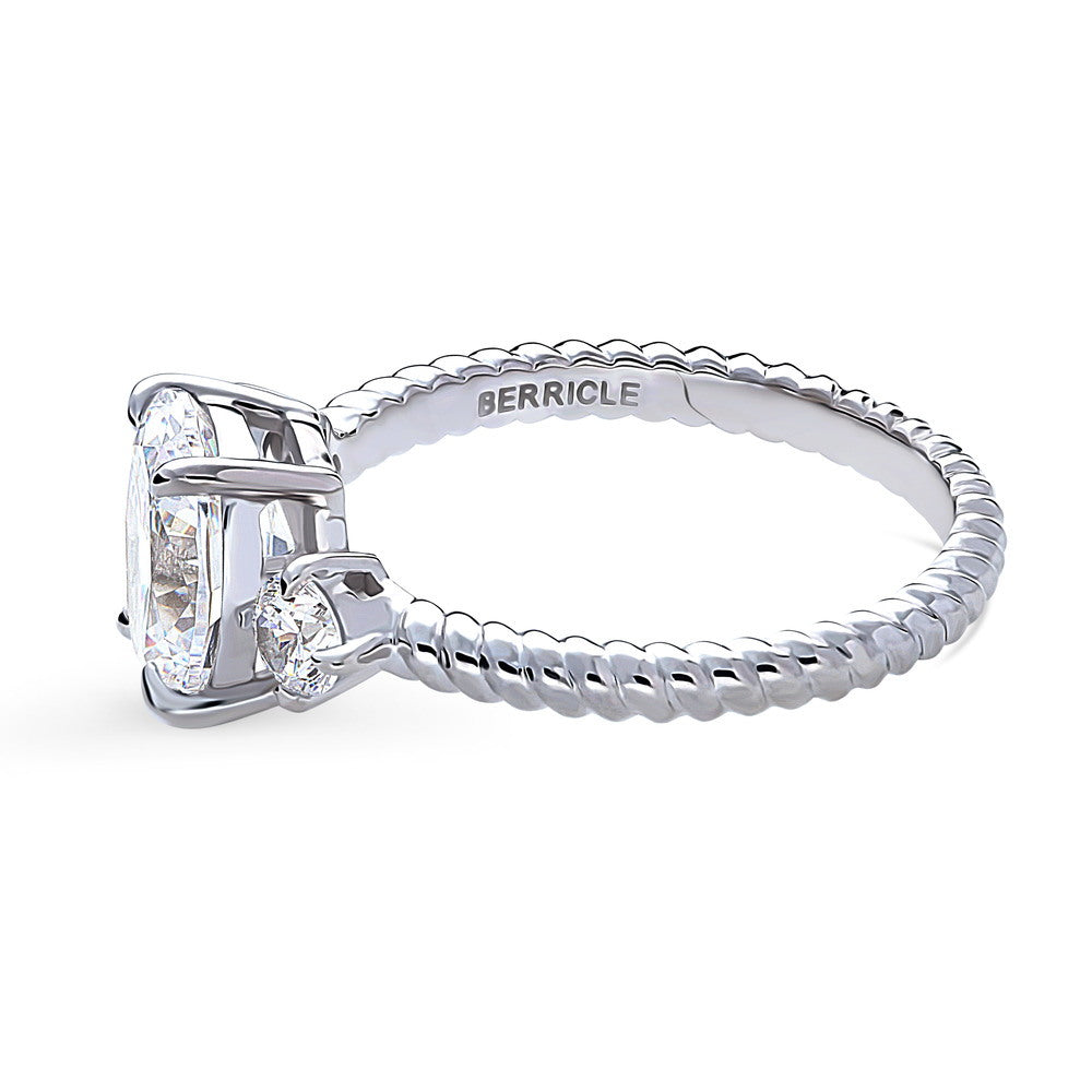 Angle view of 3-Stone Cable Oval CZ Ring in Sterling Silver