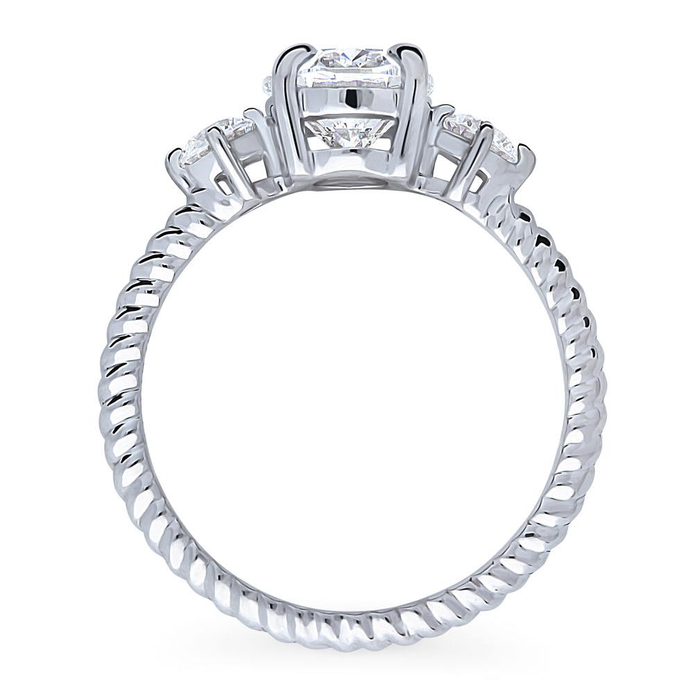 Alternate view of 3-Stone Cable Oval CZ Ring in Sterling Silver