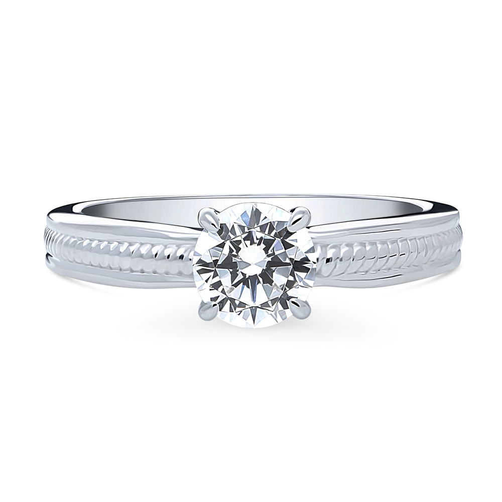 Solitaire Cable 0.8ct Round CZ Ring in Sterling Silver