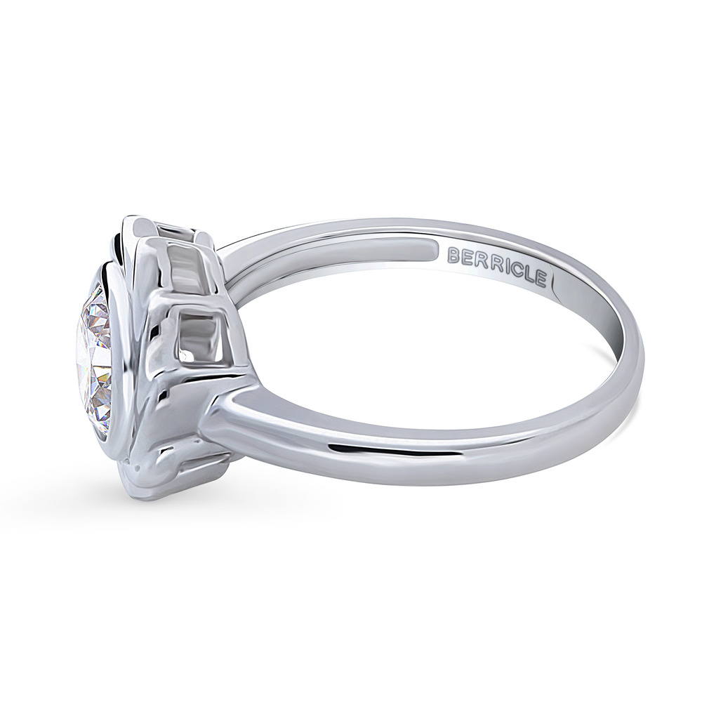 Angle view of Woven Solitaire Bezel Set CZ Ring in Sterling Silver