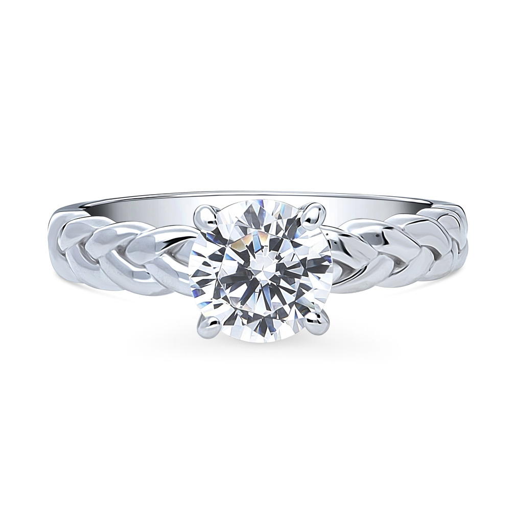 Woven Solitaire CZ Ring in Sterling Silver