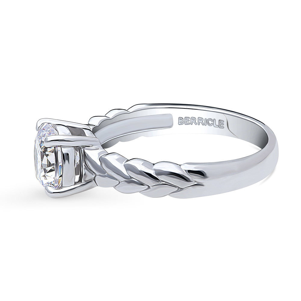 Angle view of Woven Solitaire CZ Ring in Sterling Silver