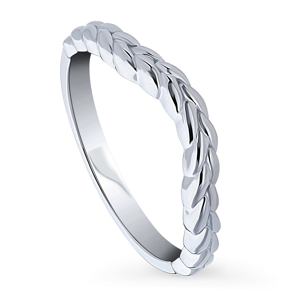 Front view of Woven Curved Band in Sterling Silver