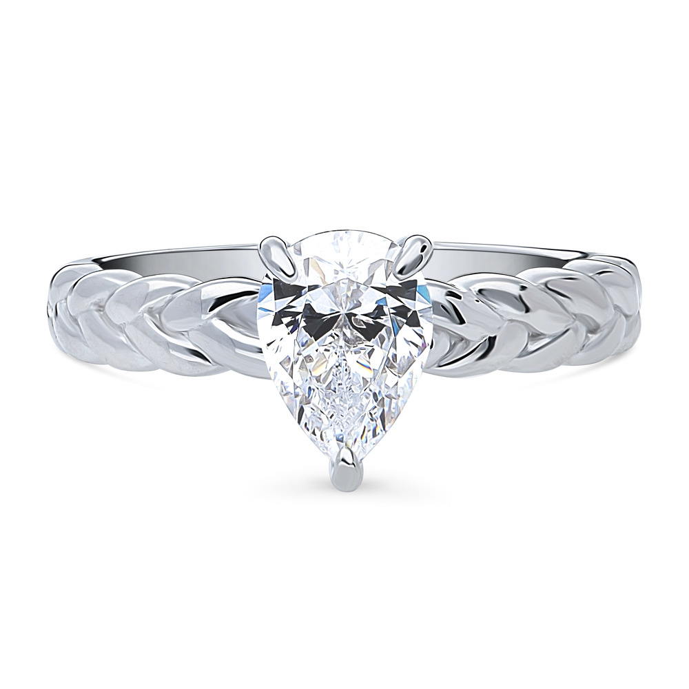 Woven Solitaire CZ Ring in Sterling Silver