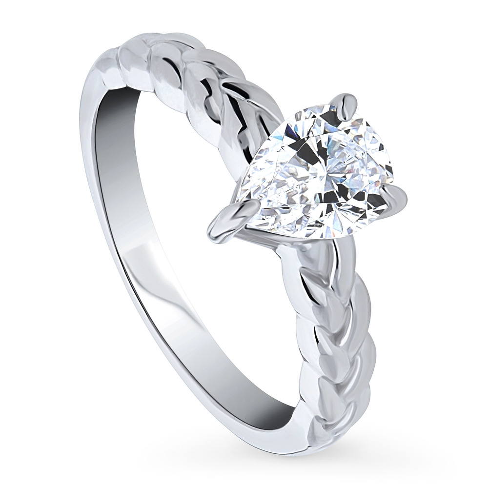 Front view of Woven Solitaire CZ Ring in Sterling Silver