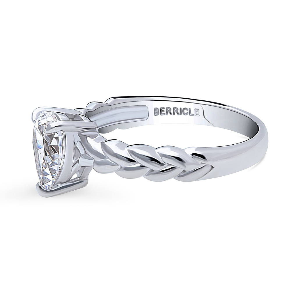 Angle view of Woven Solitaire CZ Ring in Sterling Silver