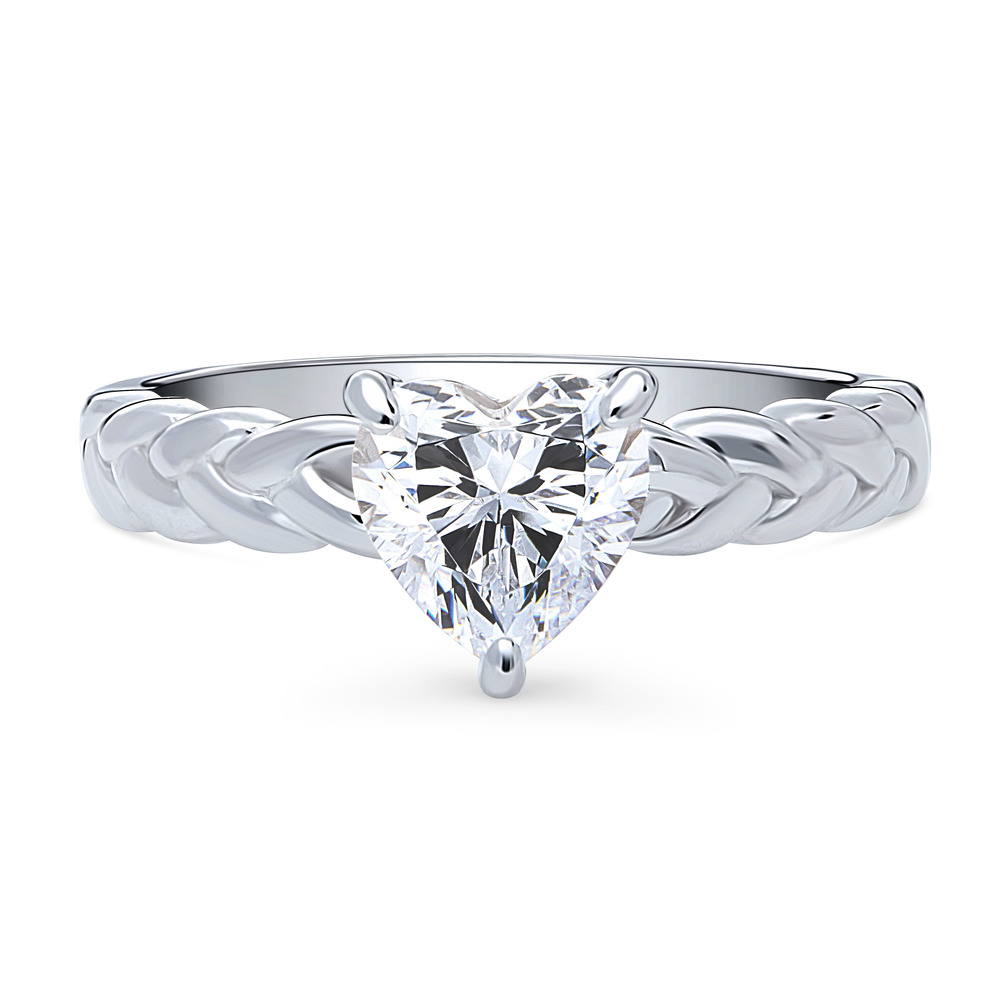 Woven Solitaire CZ Ring in Sterling Silver