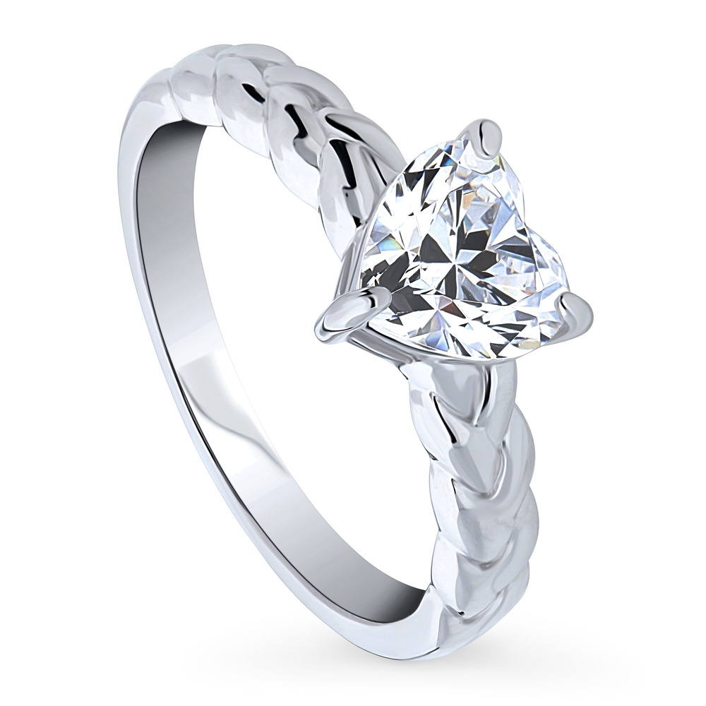 Front view of Woven Solitaire CZ Ring in Sterling Silver