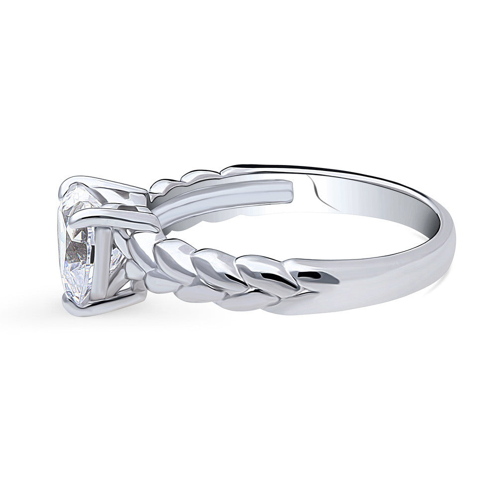 Angle view of Woven Solitaire CZ Ring in Sterling Silver