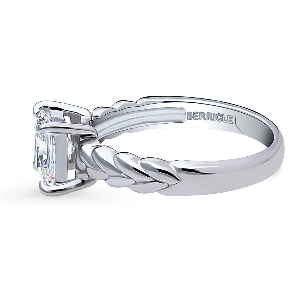 Angle view of Woven Solitaire CZ Ring in Sterling Silver