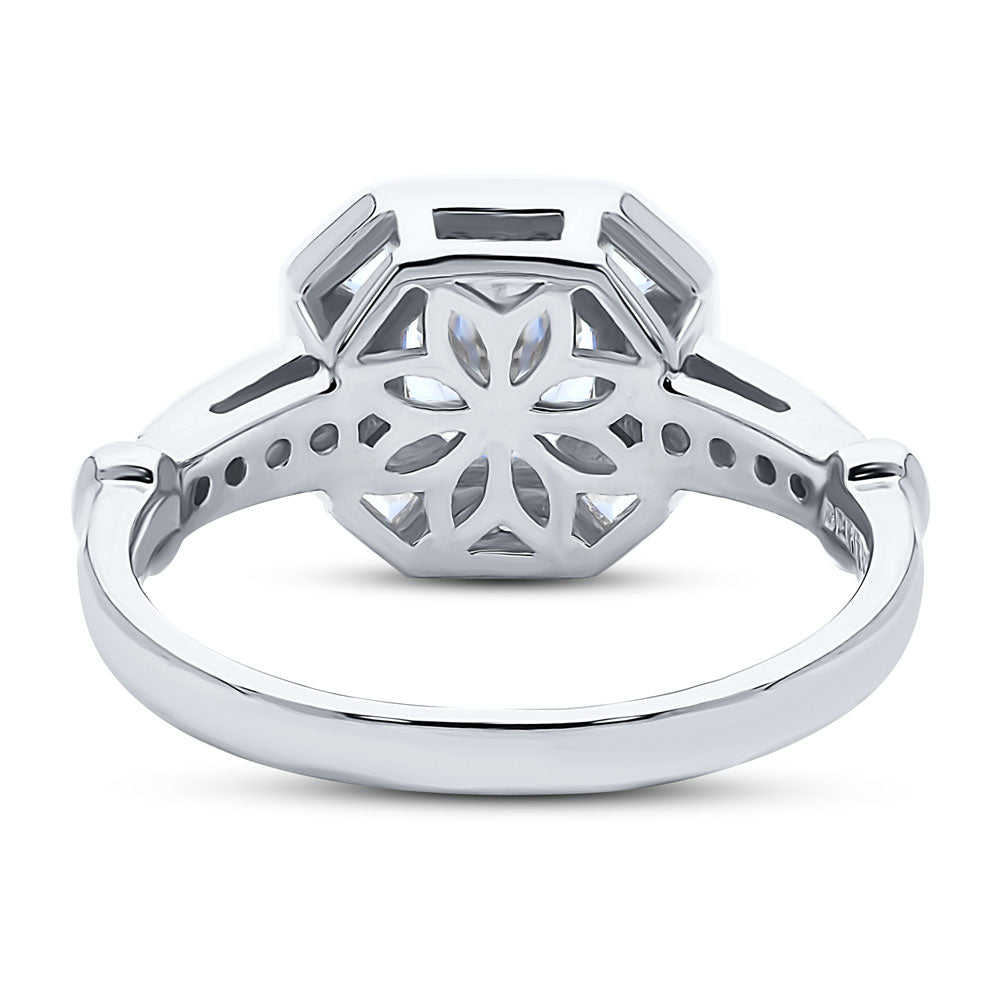 Side view of Halo Art Deco Octagon Sun CZ Ring in Sterling Silver