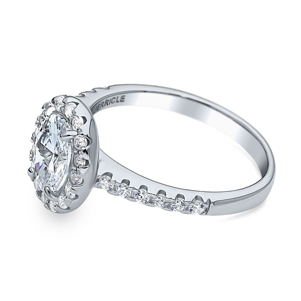 Angle view of Halo Oval CZ Ring in Sterling Silver, 5 of 8