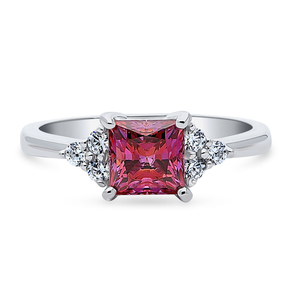 Solitaire Red Princess CZ Ring in Sterling Silver 1.2ct, 1 of 8