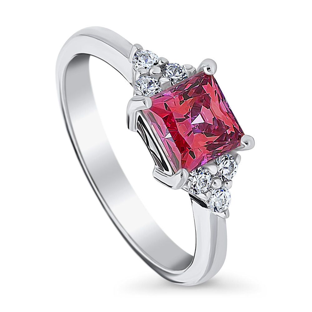 Front view of Solitaire Red Princess CZ Ring in Sterling Silver 1.2ct, 4 of 8