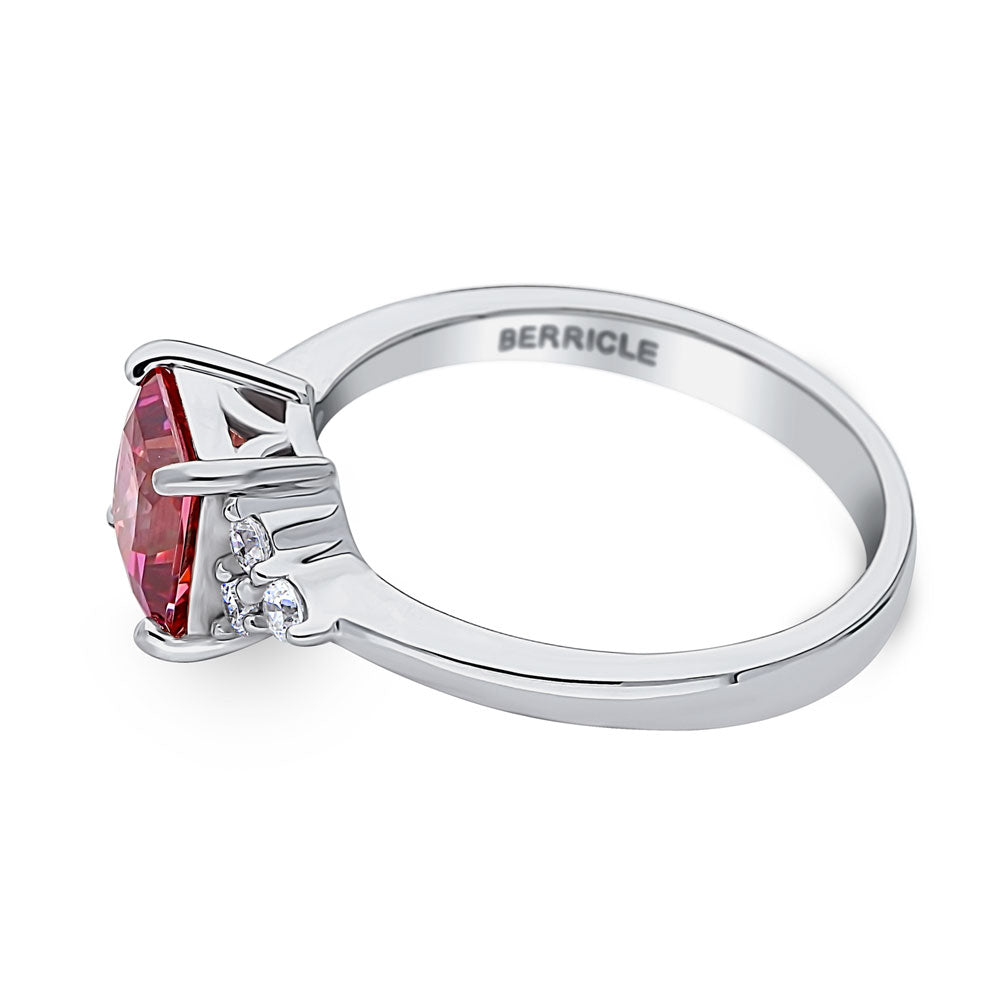 Angle view of Solitaire Red Princess CZ Ring in Sterling Silver 1.2ct, 5 of 8