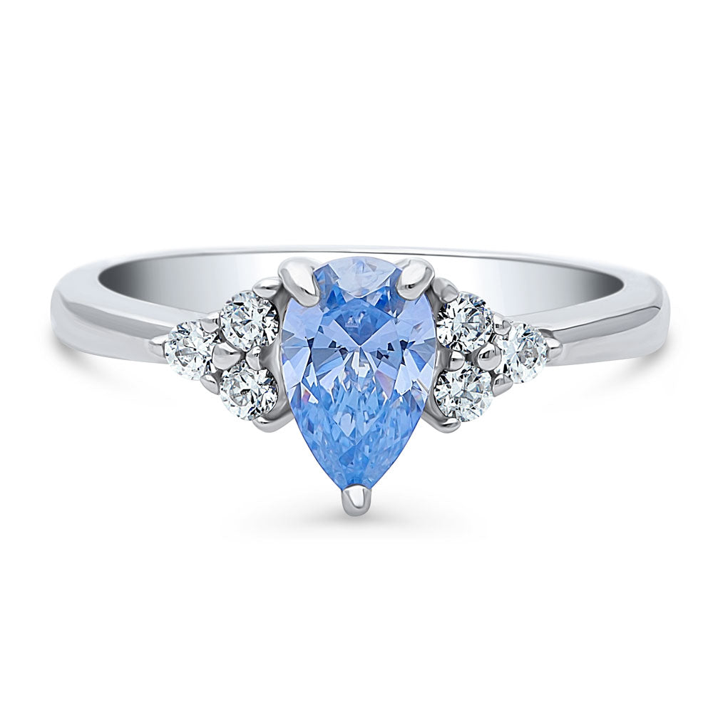 Solitaire Blue Pear CZ Ring in Sterling Silver 0.8ct, 1 of 8