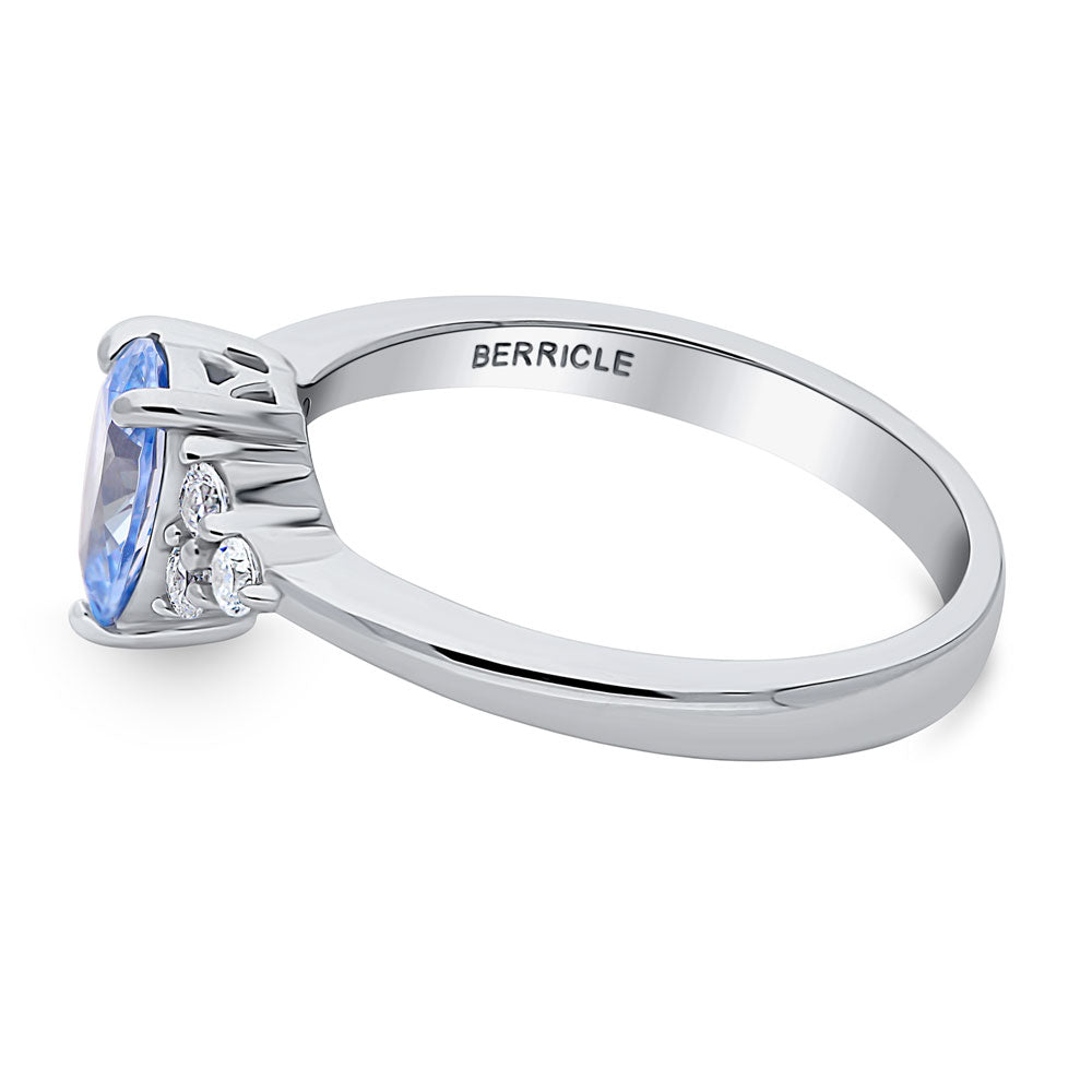 Angle view of Solitaire Blue Pear CZ Ring in Sterling Silver 0.8ct, 5 of 8