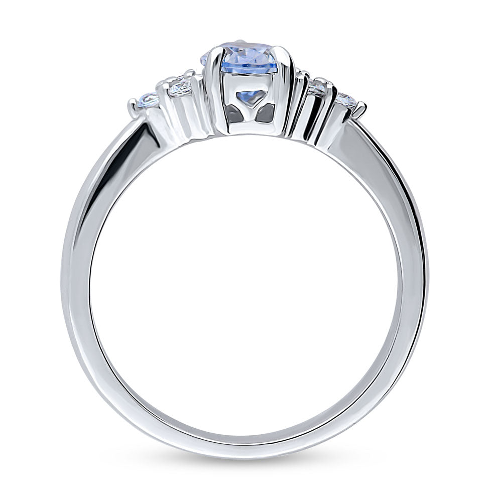 Solitaire Blue Pear CZ Ring in Sterling Silver 0.8ct