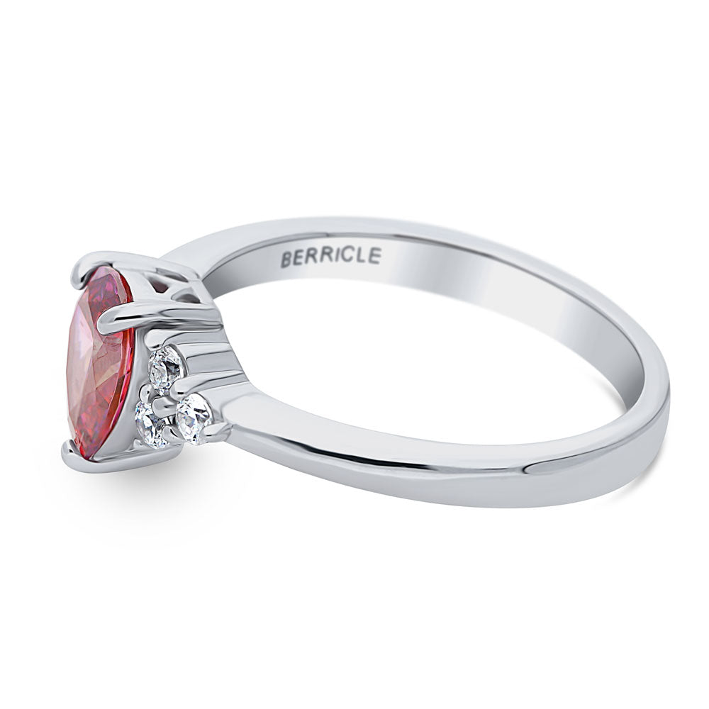Angle view of Solitaire Red Pear CZ Ring in Sterling Silver 0.8ct