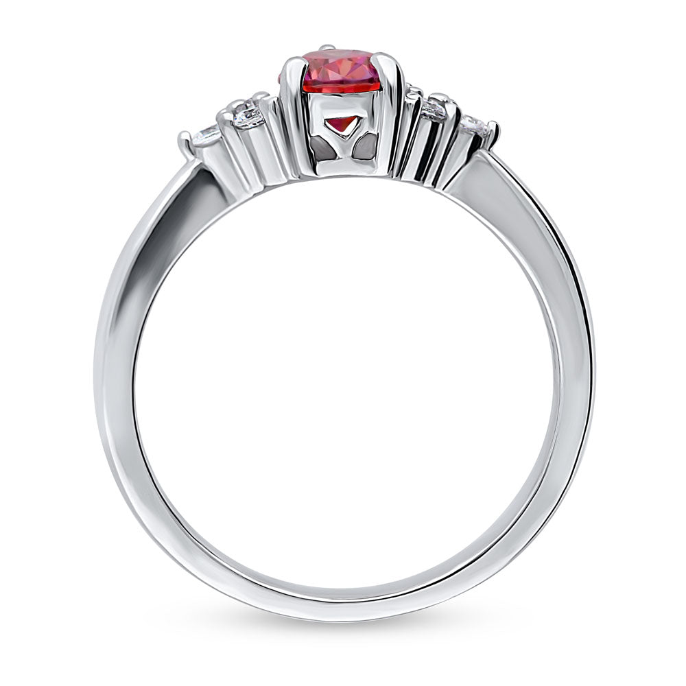 Alternate view of Solitaire Red Pear CZ Ring in Sterling Silver 0.8ct