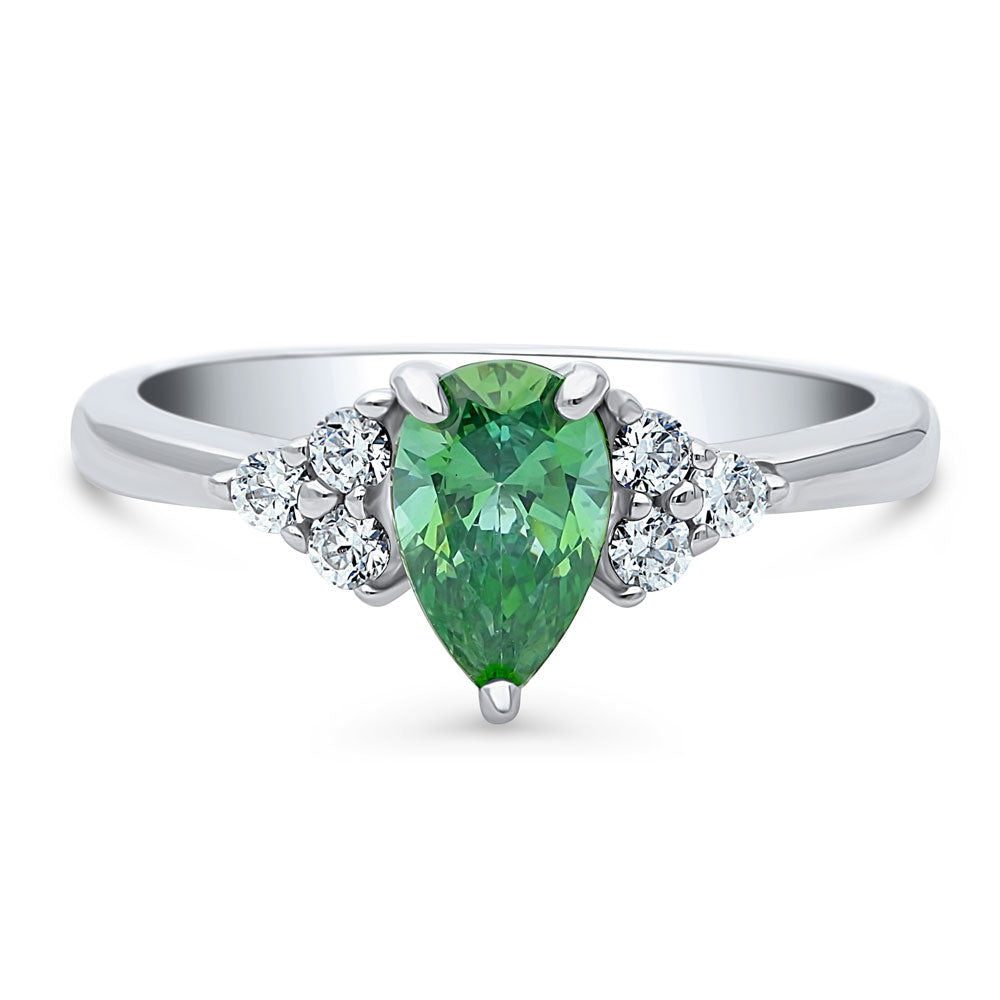 Solitaire Green Pear CZ Ring in Sterling Silver 0.8ct, 1 of 8