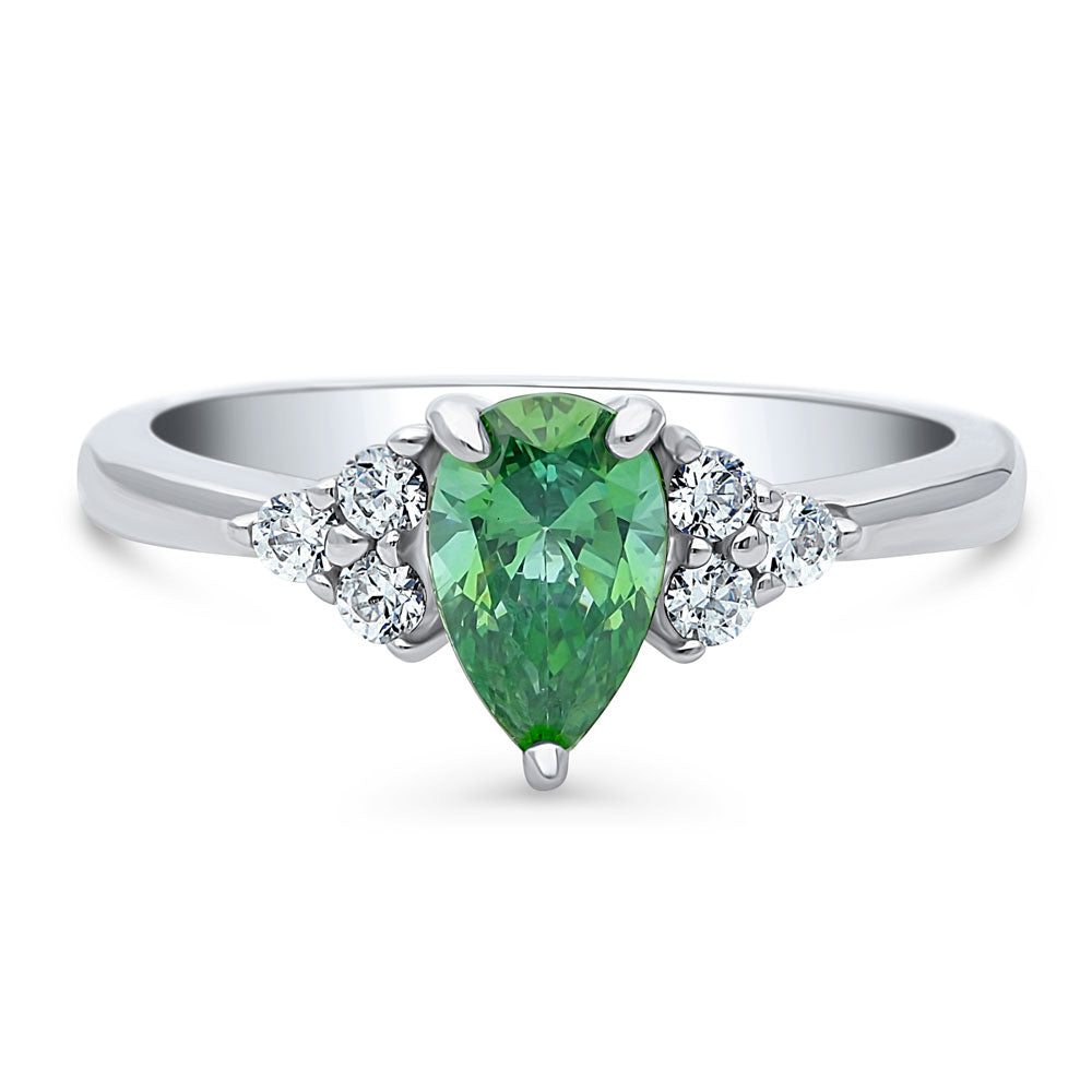 Solitaire 0.8ct Green Pear CZ Ring in Sterling Silver