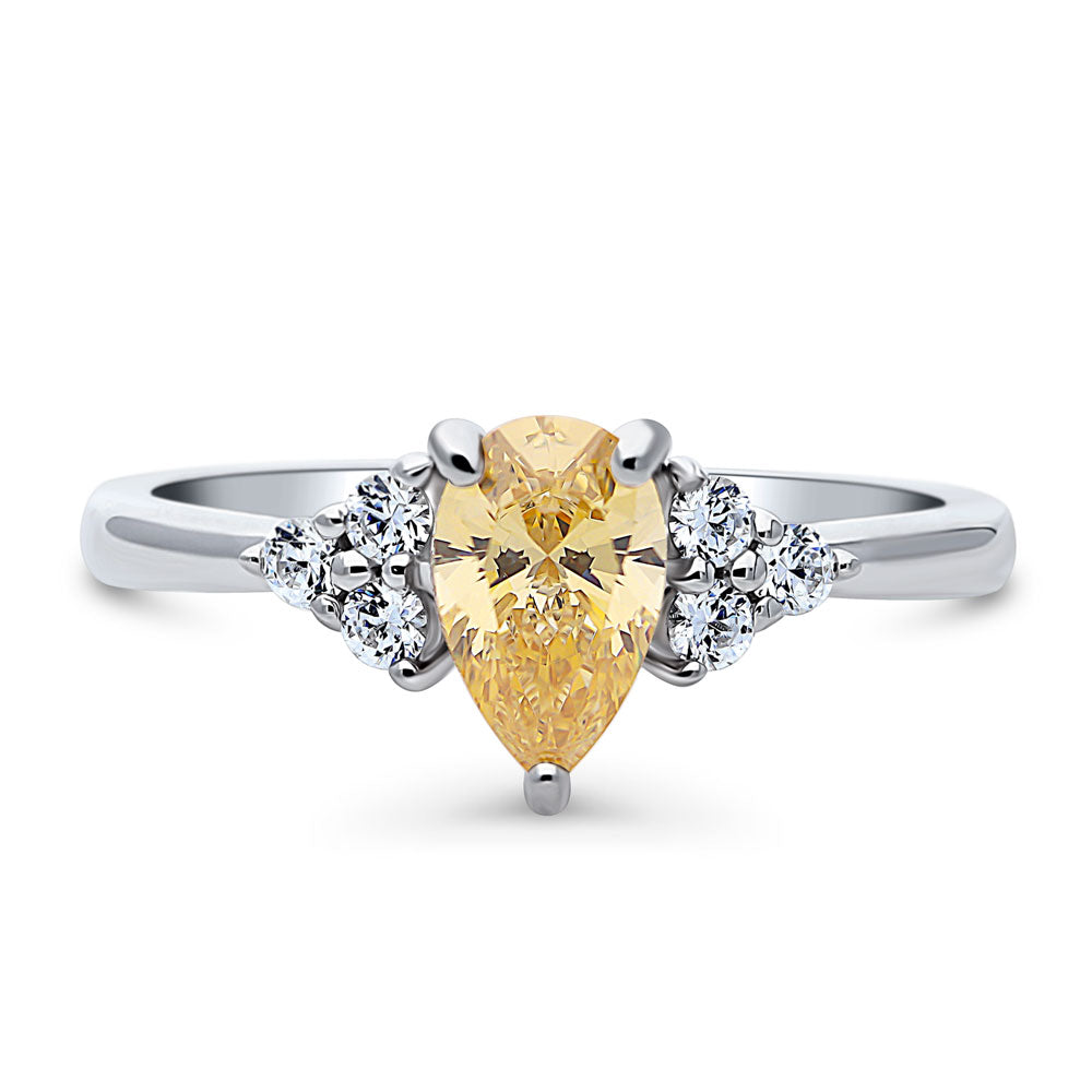 Solitaire Yellow Pear CZ Ring in Sterling Silver 0.8ct