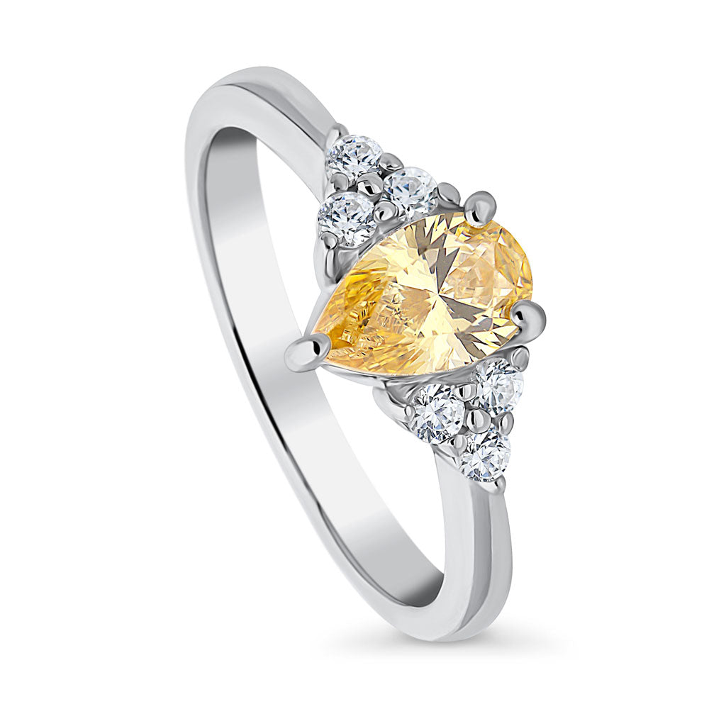 Front view of Solitaire Yellow Pear CZ Ring in Sterling Silver 0.8ct