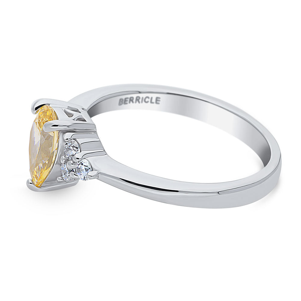 Angle view of Solitaire Yellow Pear CZ Ring in Sterling Silver 0.8ct