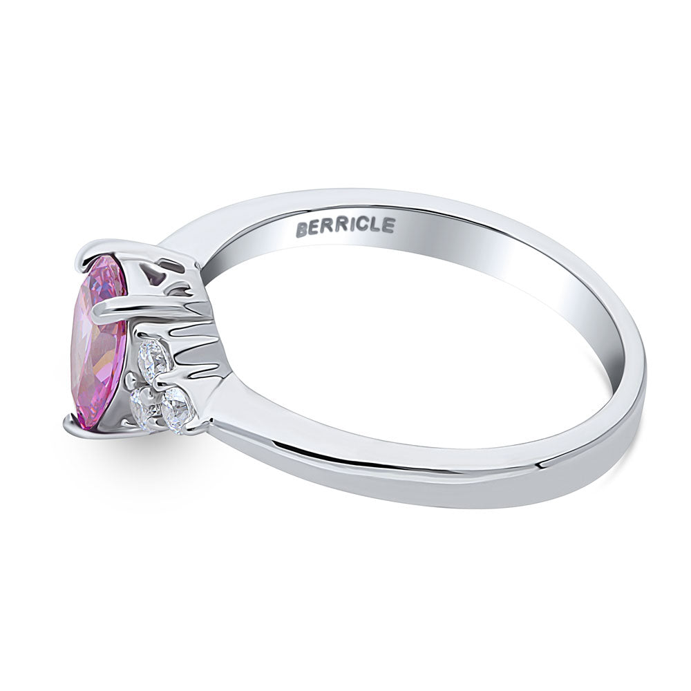 Angle view of Solitaire Purple Pear CZ Ring in Sterling Silver 0.8ct