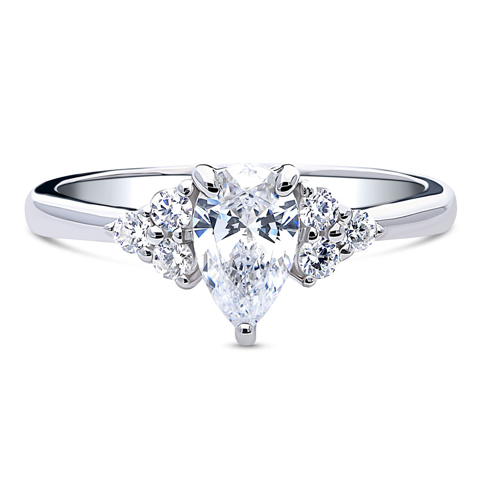 Solitaire 0.8ct Pear CZ Ring in Sterling Silver, 1 of 8