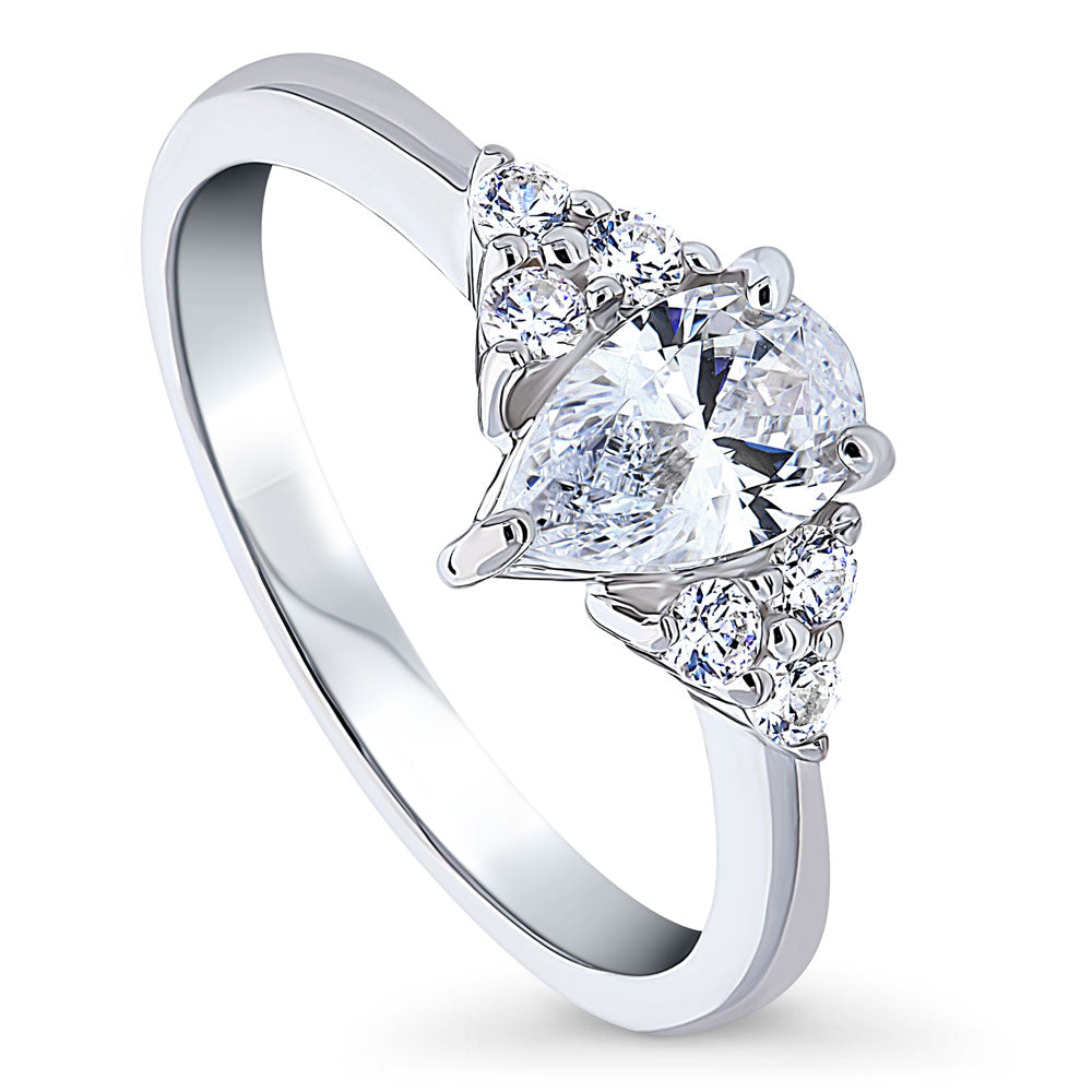 Front view of Solitaire 0.8ct Pear CZ Ring in Sterling Silver, 4 of 8