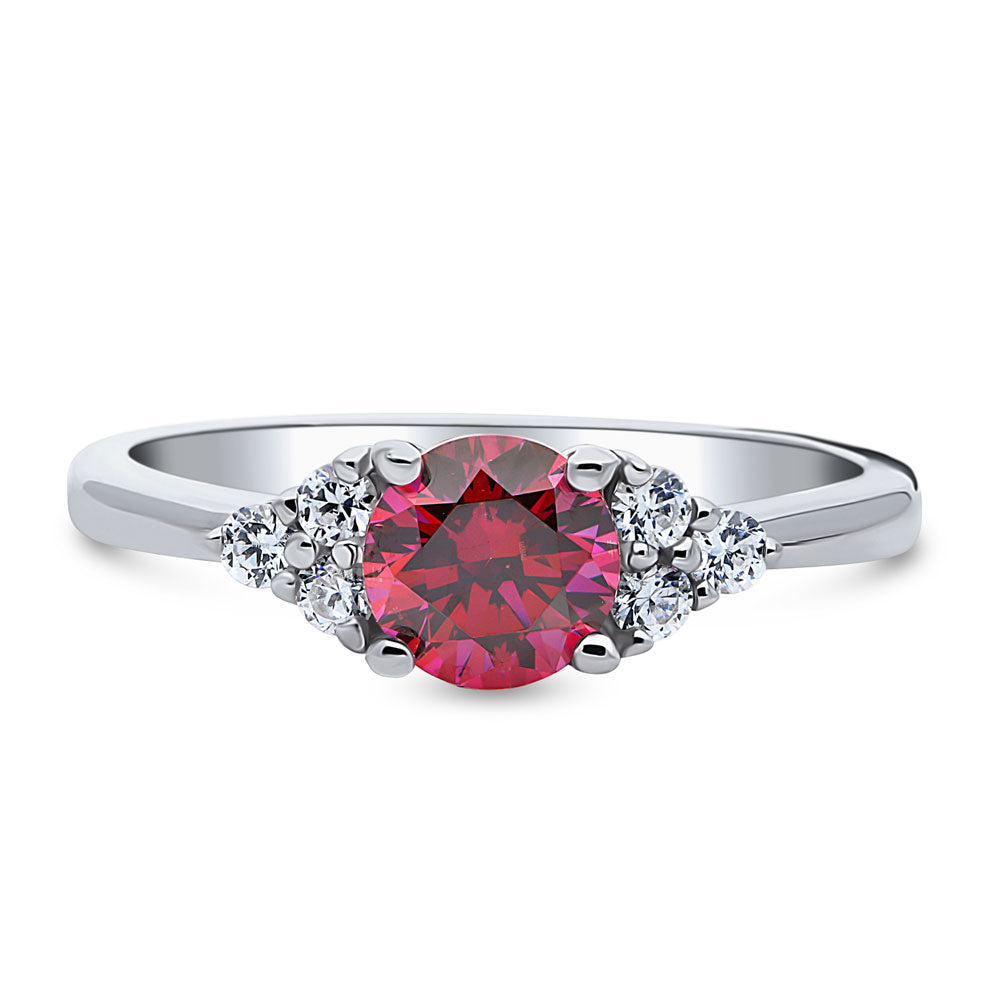 Solitaire Red Round CZ Ring in Sterling Silver 0.8ct