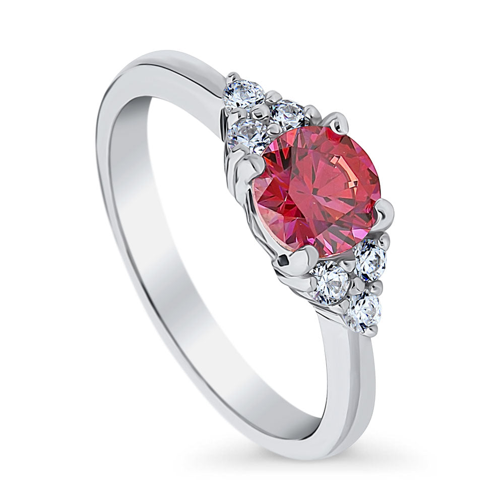 Front view of Solitaire Red Round CZ Ring in Sterling Silver 0.8ct, 4 of 8