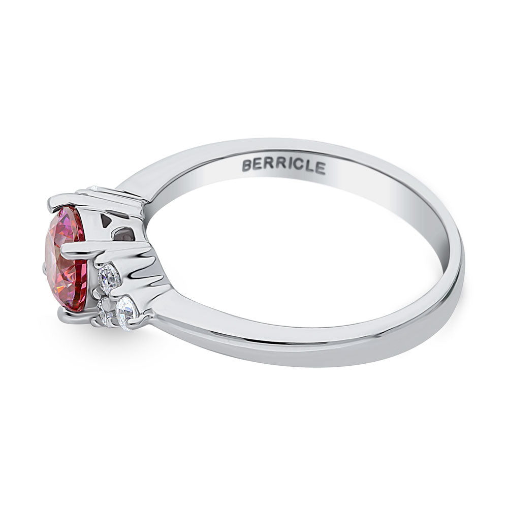 Solitaire Red Round CZ Ring in Sterling Silver 0.8ct