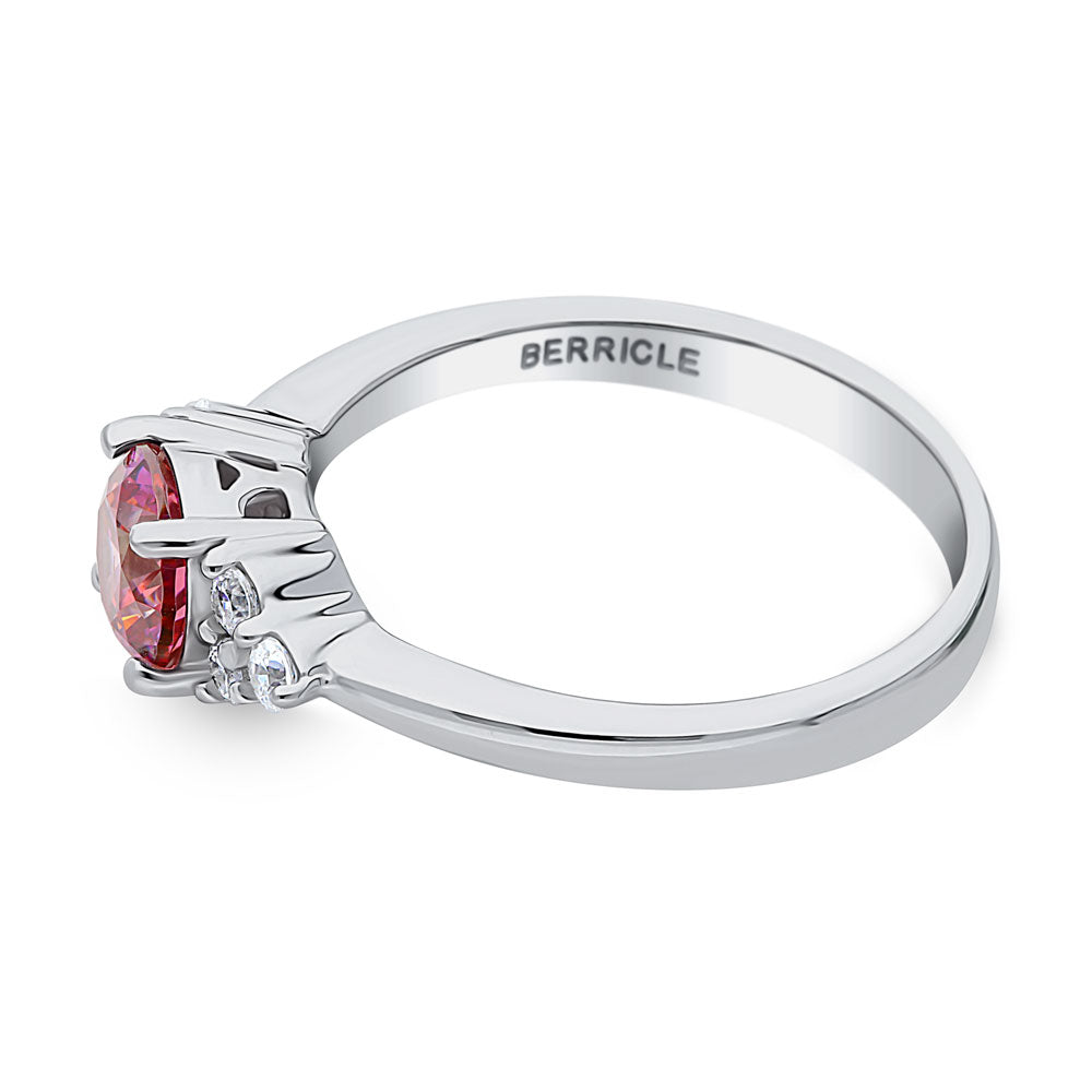 Angle view of Solitaire Red Round CZ Ring in Sterling Silver 0.8ct, 5 of 8