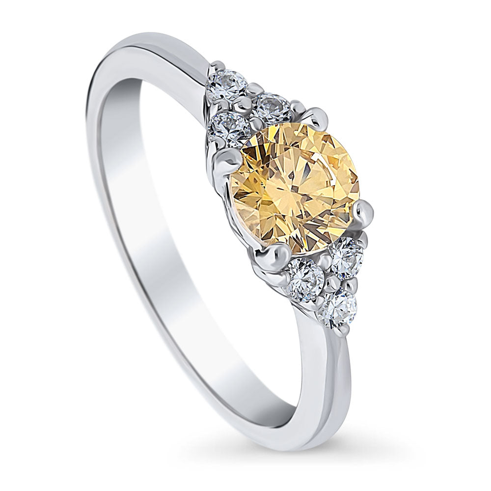 Front view of Solitaire Yellow Round CZ Ring in Sterling Silver 0.8ct