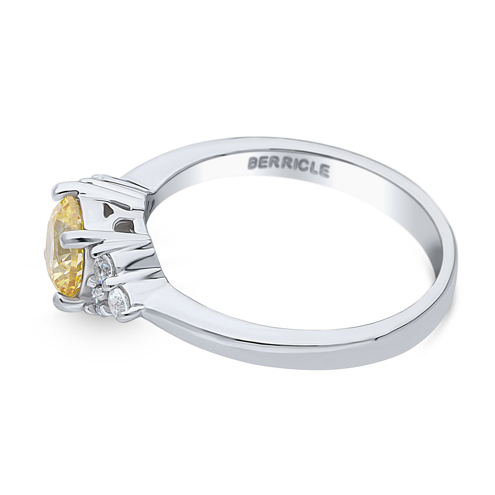 Angle view of Solitaire Yellow Round CZ Ring in Sterling Silver 0.8ct