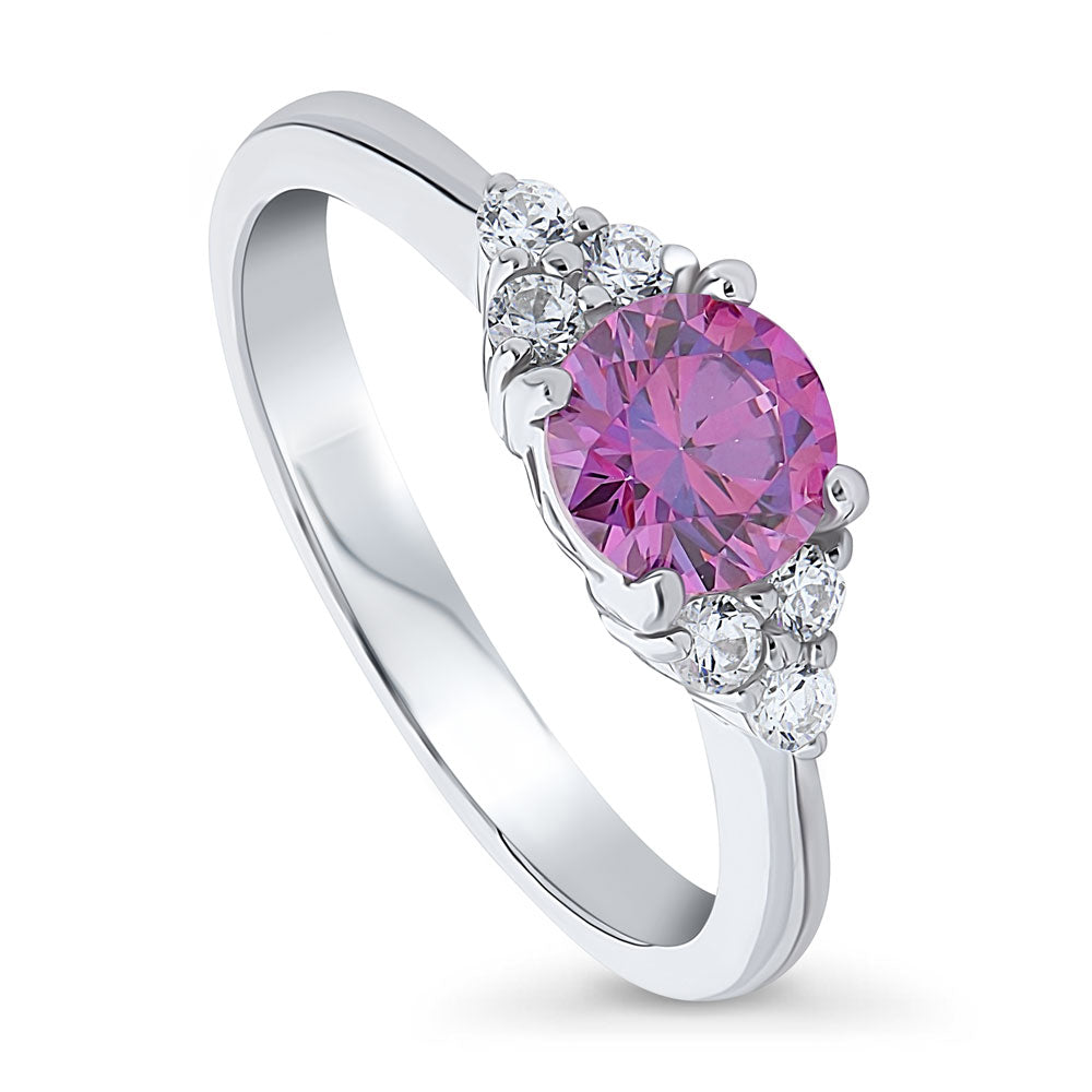 Front view of Solitaire Purple Round CZ Ring in Sterling Silver 0.8ct, 4 of 8