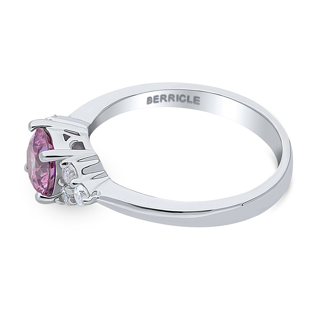 Angle view of Solitaire Purple Round CZ Ring in Sterling Silver 0.8ct, 5 of 8